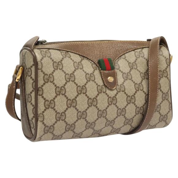 GUCCI GG Supreme Web Sherry Line Bag Pvc Beige Gold 89 02 018 - Picture 1 of 16